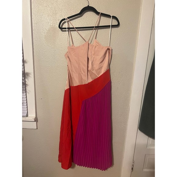 Cushnie For Target NWT Pleated Color Block Pink Satin Midi Dress Size 14 - Picture 6 of 6
